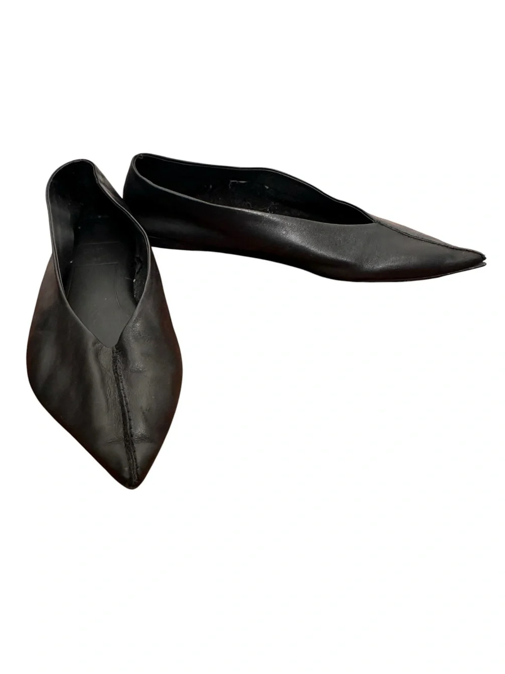 ZARA Black Pointed Leather Slip-On for Ballet Flats. Balletcore. Minimalist. 7.5